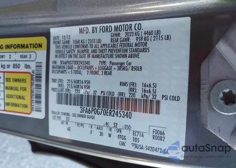 2014 Ford Fusion S from USA, damaged, VIN 3FA6P0G70ER245340